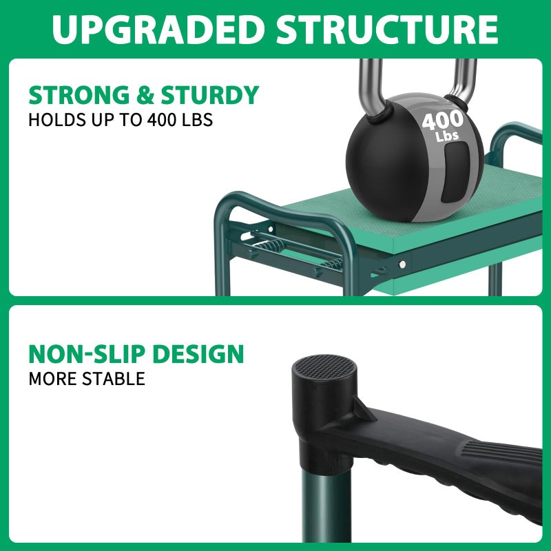 TomCare Garden Kneeler and Seat 10.64â€ Wider Larger Soft Kneeling Pad Garden Bench with 2 Large Tool Pouches Heavy Duty Garden Stool Foldable Tools Gardening Gifts for Women Men Gardeners - Image 3